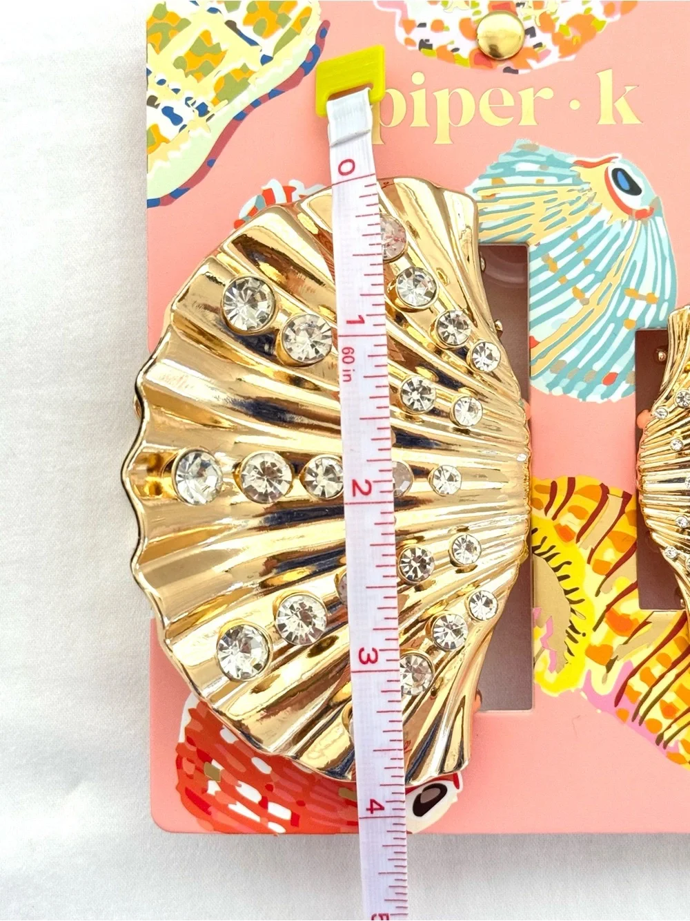 Piper K Gold Seashell Hair Claw Clip Duo (Large & Mini) Set w/ Rhinestones